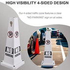 OrangeStar No Parking Cones 4-Pack, 26.5" Large 4-Sided Traffic Cones with Heavy Rubber Base for Parking Lot Control, Safety, Driveway | Indoor Outdoor Use