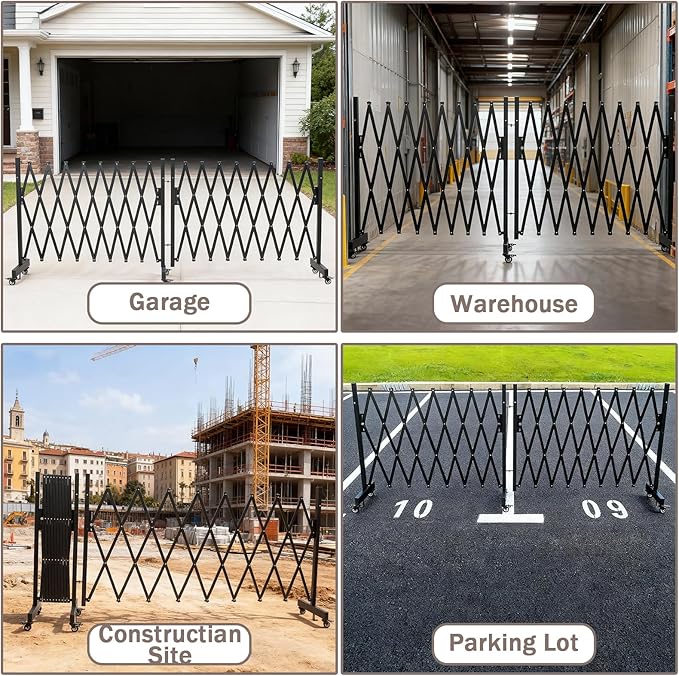 18 FT 44" High Industrial Metal Expandable Barricade，Retractable Traffic Fence with Casters, Folding Security Gate,Portable Barricade Gate for Construction Area, Traffic Control,Driveway and Garden