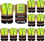 BeautyWill Custom Logo 10/20 Pack Safety Vest Class2 High Visibility Vest with Pockets Breathable Construction Vest Bulk