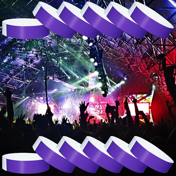 1200 Pcs Plastic Paper Wristbands for Events Neon Color Wrist Bands Concert Identification Wristbands Paper Bracelets Wristbands Party Hand Bands (Purple)