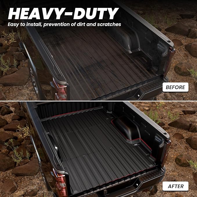 LASFIT Truck Bed Mat 2020-2026 for Chevrolet Silverado/GMC Sierra 2500HD 3500HD (Only Fit 6.8FT, Not Fit 5.8FT/6.6FT) All Weather TPE Custom Fit Car Bed Mat, Black (Not for 5th Wheel Package)