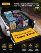 Cargo Net for Pickup Truck Bed - Stretchable 4'x4' to 7'x7', High Elastic Fine Mesh 1''x1'' with 8 Metal Carabiners - Ideal for ATV, SUV, UTV, Truck and Boat Use (Double Layer)