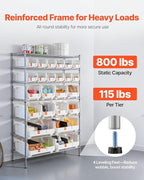 VEVOR 7-Tier Rolling Bin Storage Rack, 24 Organizer Bins, Bin Rack Storage Steel Wire Shelving System with Wheels, Mobile Tool Organizer for Garage, Warehouse, Office, Restaurant, Classroom, Kitchen