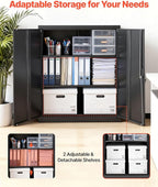 VEVOR Metal Storage Cabinet, 41.7 in Steel Garage Cabinet with 2 Adjustable Shelves, 2 Magnetic Doors & 2 Keys, 3 Tiers Lockable Tool Storage for Pantry, Warehouse, Basement, Office, Black