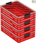 SIDIO Quarter Crate 4 Pack of Stackable Storage Bins - Organizer Bins with Dividers for Garage Organization, Home Storage - Heavy Duty Plastic Containers - 19.16” x 12.75”x 4.57” (Red)