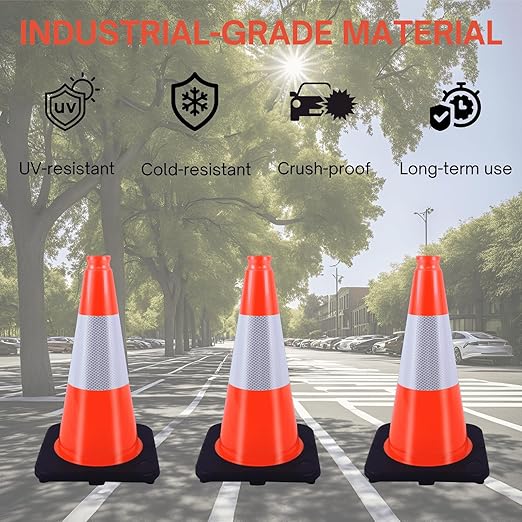 18" Traffic Safety Cones Orange Road Cones, Construction Cone with Rubber Base & Reflective Collars, Restorable Parking Cones, Heavy Duty Road Cones for Traffic Control & Road Safty(8 Pack）