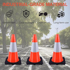 18" Traffic Safety Cones Orange Road Cones, Construction Cone with Rubber Base & Reflective Collars, Restorable Parking Cones, Heavy Duty Road Cones for Traffic Control & Road Safty(8 Pack）
