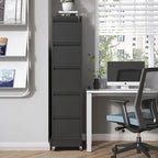 5 Drawers Filing Cabient with Wheel, File Cabinet with Lock, Steel Vertical Filing Storage Cabinet for Office, Heavy-Duty File Cabinets for Letters/Legal/A4 (Require Assembly, Black)