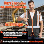 BeautyWill Custom Safety Vest Customized Logo Class 2 High Visibility Reflective Vest with Pockets Construction workwear