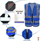 A-SAFETY High Visibility Mesh Safety Reflective Vest with Pockets and Zipper,Hi Viz Work Vest for Men Women (Blue Mesh XL)