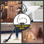 3 FT Lighted GFCI Extension Cord with 3 Power Outlets,12/3 SJTW Heavy Duty Black Extension Cable with 3 Prong Grounded Plug for Safety,UL Listed