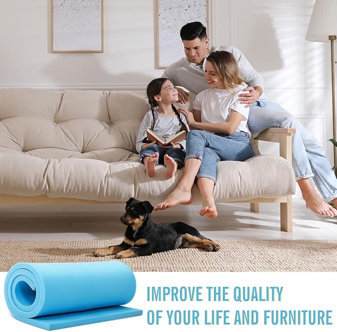 Frienda 2 Pcs Upholstery Foam 1" x 24" x 72" High Density Cushion Blue Polyurethane Craft Foam Padding for Seat Replacement DIY Projects Chairs Headboards Sofas Home
