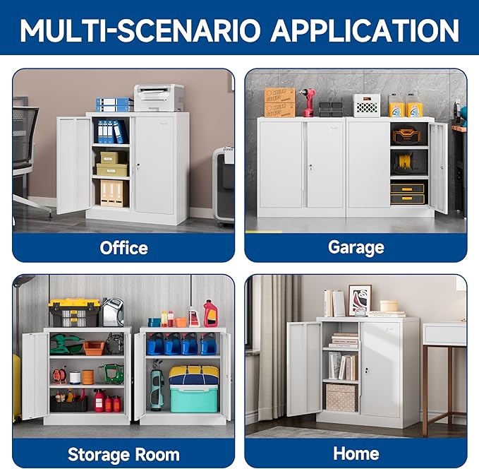 Metal Garage Storage Cabinet with Doors and Shelves，36" Metal Cabinet with Lock,Storage Cabinet for Office,Home,Garage,Gym,School and Tool Rooms-White(Required-Assembly)