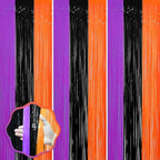 3 Pack 3.3 x 8.2 ft Halloween Foil Fringe Backdrop Curtains, Tinsel Streamers Party Decorations, Fringe Backdrop