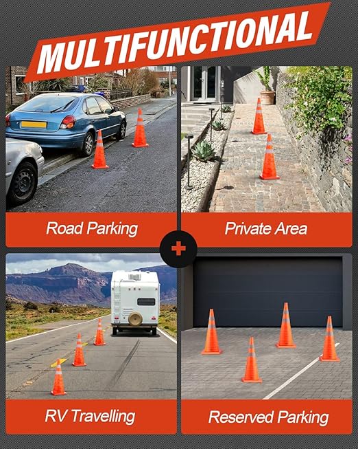 RoadHero 18 Inch 6 Pack Collapsible Traffic Safety Cones, Multi Purpose Pop-up Cones with Reflective Collar for Road Safety, Orange Cones for Driving Training, Parking Lots