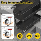 3 Tier Rolling Tool Cart on Wheels, 550 LBS Tool Cart with Drawers，Heavy Duty Utility Cart with Pegboard and Hooks，Mechanic Tool Storage Cart for Garage, Warehouse (Black)
