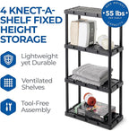 Gracious Living 3 Pack Light Duty Storage Shelves, Knect-A-Shelf 4-Shelf Ventilated Shelving Rack Organizer for Home, Garage, Basement & Laundry, Black