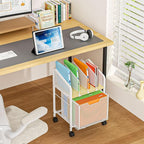 Rolling File Cabinet with Adjustable Dividers, Mobile Filing Cabinet with Storage Drawer on Lockable Wheels, Hanging File Organizer Beside Under Desk for Office, Home, White（Patent Pending）