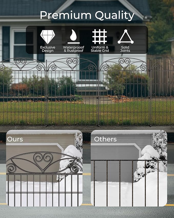 10 Panels No Dig Decorative Outdoor Garden Fence, 32 in(H) X 23.6 ft(L) Animal Barrier Fencing, Rustproof Portable Fence, Temporary Dog Fence Outdoor for Yard, Outside, Backyard, Patio