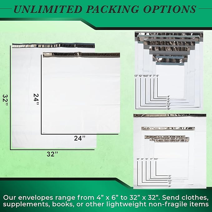 1000 Pack Secure Seal White Poly Mailers - 10x13 Safe Shipping Bags - E-Commerce Self Sealing 2 Mil Poly Envelopes for Shipping