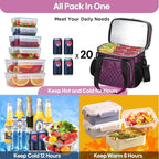 GLENKEY Expandable Insulated Lunch Box, Double Deck Lightweight Large Lunch Bag Tote Leakproof Cooler Bags for Women Adults Work Outdoor Picnic Daytrip, Purple,16L