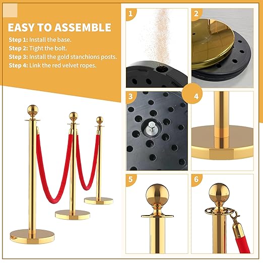 12Pcs Stainless Steel Stanchion Posts with 5ft Red Velvet Ropes - Crowd Control Barriers & Queue Line Kit with 26ft Red Carpet for Wedding, Party, Theater Supplies