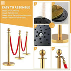6Pcs Stainless Steel Stanchion Posts with 5ft Red Velvet Ropes - Crowd Control Barriers & Queue Line Kit with 26ft Red Carpet for Wedding, Party, Theater Supplies