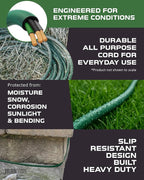 Iron Forge Cable Weatherproof 10 Ft Outdoor Extension Cord - 16/3 SJTW Heavy Duty Green Extension Cord 3 Prong - 13 Amp Exterior Power Cable