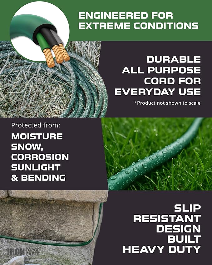 Iron Forge Cable Green Outdoor Extension Cord 100 FT - 16/3 SJTW Weatherproof Long Extension Cord for Outside with 3 Prong - 16 Gauge 100 Foot for Yard, Gardens, Landscaping - UL Listed