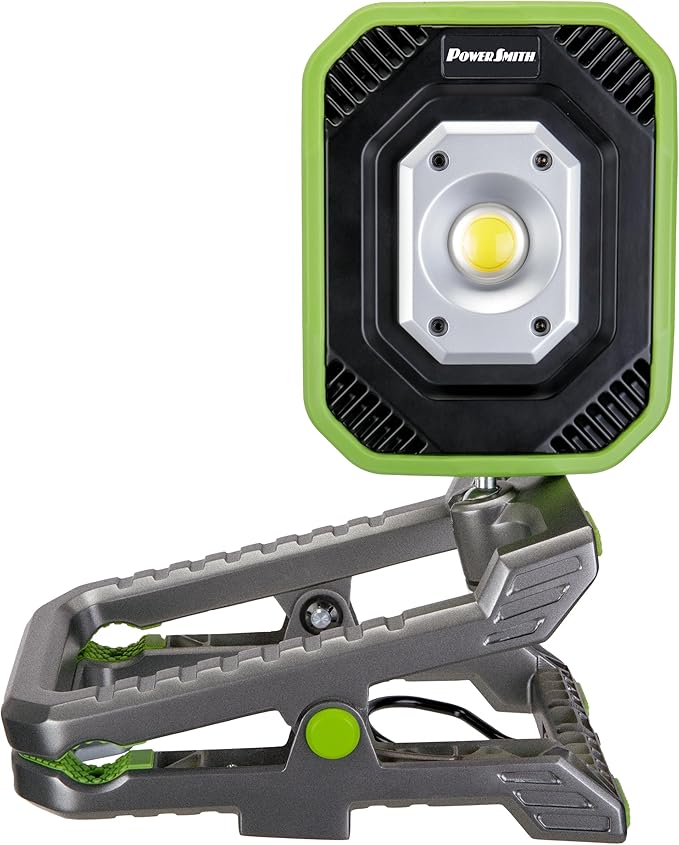 PowerSmith LED Clamp Work Light 3000 Lumen Clip On Rechargeable Light Powered with120V AC or Rechargeable Battery