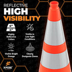Xpose Safety 28 Inch Orange Traffic Cones Heavy Duty 10lb with 6" & 4" Collars, 6 Pack - Multipurpose PVC Plastic Safety Cone for Parking, Soccer, Caution, Kids and Construction - DOT Approved