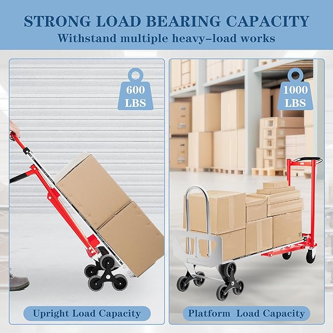 Convertible Hand Truck -1,000 lb Heavy-Duty Aluminum & Steel Dolly, 3-in-1 Mode with Stair-Climbing Wheels & 5" Swivel Casters for Warehouse, Moving, Delivery