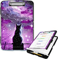 Clipboard with Storage High Capacity Plastic Nursing Clipboards with Pen Holder File Folder Storage Box Clipboard with Heavy Duty Clips for Teacher,Doctor,Offices-Hipster Cat Galaxy