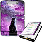 Clipboard with Storage High Capacity Plastic Nursing Clipboards with Pen Holder File Folder Storage Box Clipboard with Heavy Duty Clips for Teacher,Doctor,Offices-Hipster Cat Galaxy