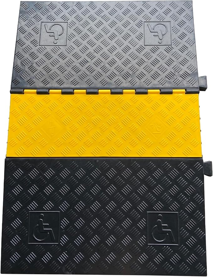 Rubber Cable Ramp 5 Channel Drive Over Hose Cable Protector Outdoor 22000Lbs Load Capacity Wires Power Lines Extension Cord Cover Traffic Speed Bump 1 Pack