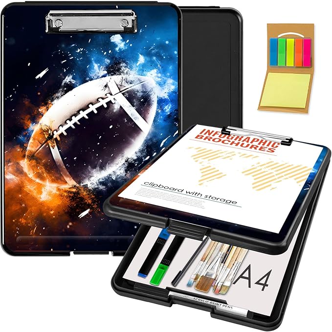 Clipboard with Storage,Office Supplies Nursing Clipboards Folder with Pen Holder Plastic Foldable Clip Board with Storage for Nurse Teacher,Rugby Fire