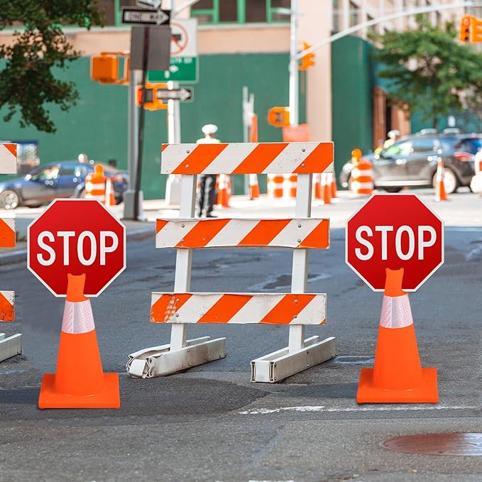 Geetery 3 Pcs Stop Signs Traffic Signs 12 x 12 Inches, Street Road Traffic Cone Top Warning Double Sided for Barricade Outdoor Weather Fade Resistant, Wear Resistant