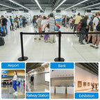 Geelin 6 Pack 16 ft Heavy Duty Crowd Control Stanchions Stainless Steel Stanchion Set with 6 Safety Barrier Post with Retractable Belt and 1 Sign Holder Crowd Control Barrier(Black)