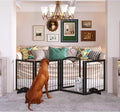 JSB 96-inch Extra Wide 30-inch Tall Dog gate with Door Walk Through, Freestanding Pet Gate for Halls, Stairs & Home, Pet Puppy Safety Dog Fence with 2PCS Support Feet (Black)