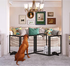 JSB 96-inch Extra Wide 30-inch Tall Dog gate with Door Walk Through, Freestanding Pet Gate for Halls, Stairs & Home, Pet Puppy Safety Dog Fence with 2PCS Support Feet (Black)
