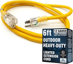 6 ft Short Outdoor Extension Cord Waterproof - 12 Gauge Heavy Duty Extension Cord 6 ft - Lighted Outdoor Extension Cords - Watts Wire - 6' Grounded