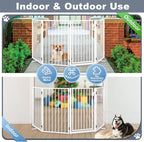 Metal Freestanding Dog Gates with Door for Outdoor Indoor,80'' Extra Wide 36'' Tall Free Standing Dog Gate for Doorways,Large Openings,Deck,Yard,Porch,Foldable Pet Fence(White,4 Panels)