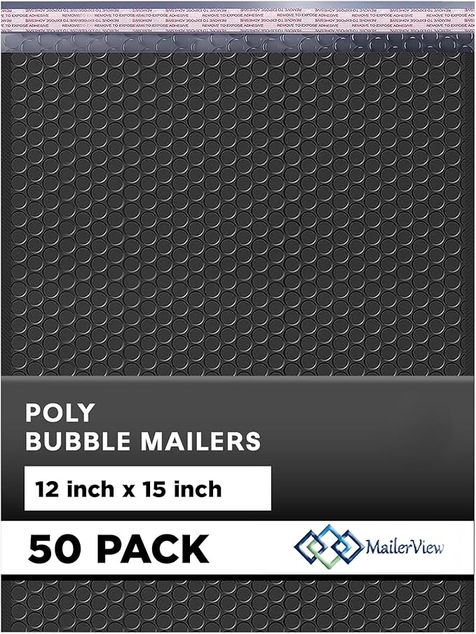 Black Large Poly Bubble Mailers 12x15 inch | Self Seal Padded Envelopes Cushioned Bubble Mailer | Usable Size 12x15 | WaterProof | Lightweight mailing Shipping Bags | 50 Pack Bulk