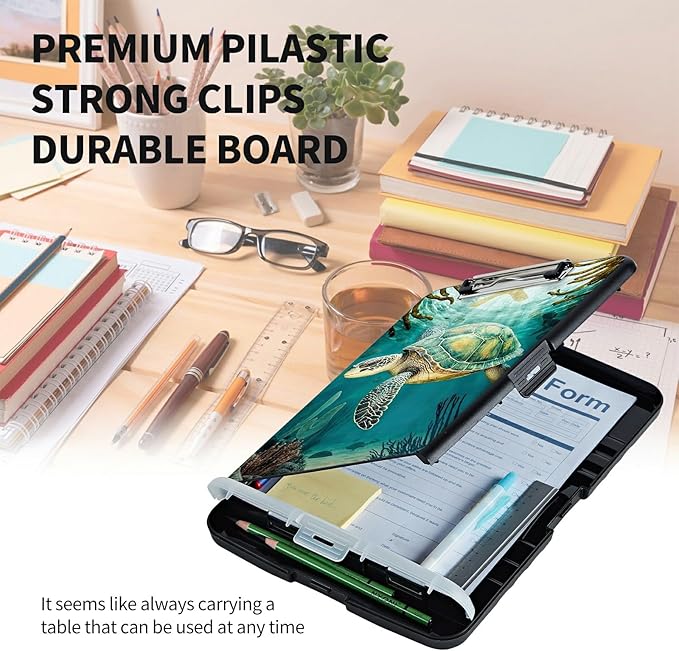Clipboard with Storage High Capacity Plastic Nursing Clipboards with Pen Holder File Folder Storage Box Clipboard with Heavy Duty Clips for Teacher,Doctor,Offices-Turtle