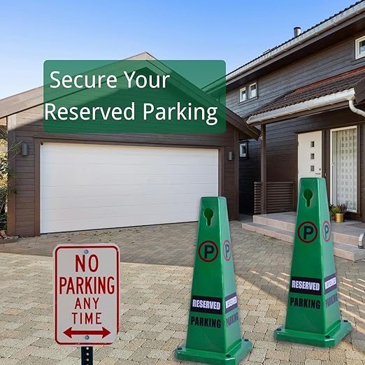 BESEA 8 Pack No Parking Cone Green Caution 4 Sided No Parking Cone Reserved Parking
