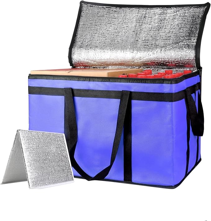 XXXL Insulated Food Delivery Bag - Reusable Thermal Cooler Grocery Bags for Catering & Delivery, Pizza Carrier for Events, Large Capacity Bag Keeps Food Hot/Cold for Shopping, Commercial(with Base)