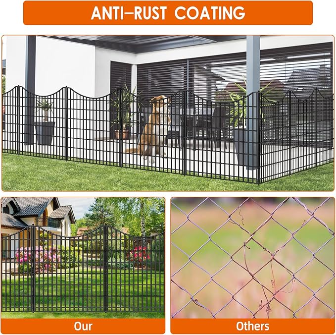 12 Panels No Dig Decorative Garden Fence, 33 in(H) X 27 ft(L) Garden Fencing Animal Barrier, Dogs Rabbits Pets Blocker, Rustproof Metal Decorative Fences for Yard, Outdoor, Patio