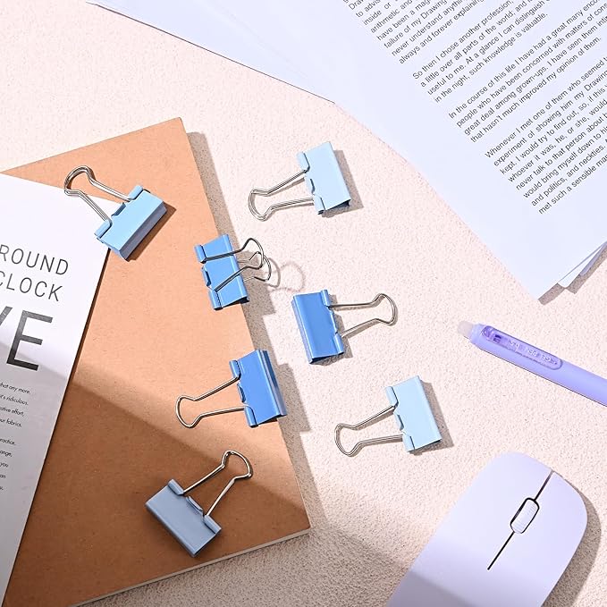 Temiary Aesthetic Binder Clips, 48 Pcs 0.98 Inches Small Metal Binder Clip with Clear Storage Container, Binding Paperwork Clamps for School Teachers Office Supplies (Blue)