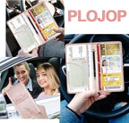 PLOJOP Car Registration and Insurance Card Holder, Leather Vehicle Insurance Card Holder Glove Box Compartment Organizer, Car Wallet Case for License Cards, ID Card, Business Card (Rose gold, L)