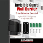 DuraSteel Wall Mount Retractable Belt Barrier - 6.5 Ft Black Safety Belt in Black Casing - Guardian 2.0 Indoor & Outdoor Do Not Cross Caution Tape for Crowd Control Queue Barrier, Line Divider, 10 Pcs